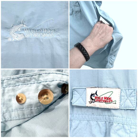 World Wide Sportsman Mens Fishing Shirt 2XL Nylon Outdoor Vented Camping Blue - Picture 5 of 7